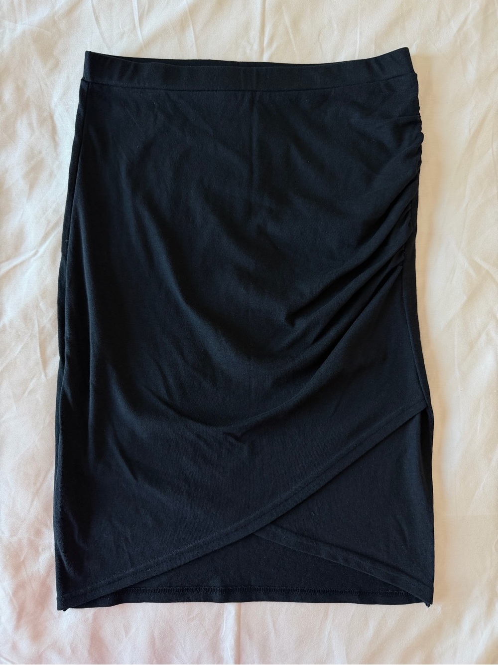 Leith Black Faux-Wrap Midi Pencil Skirt